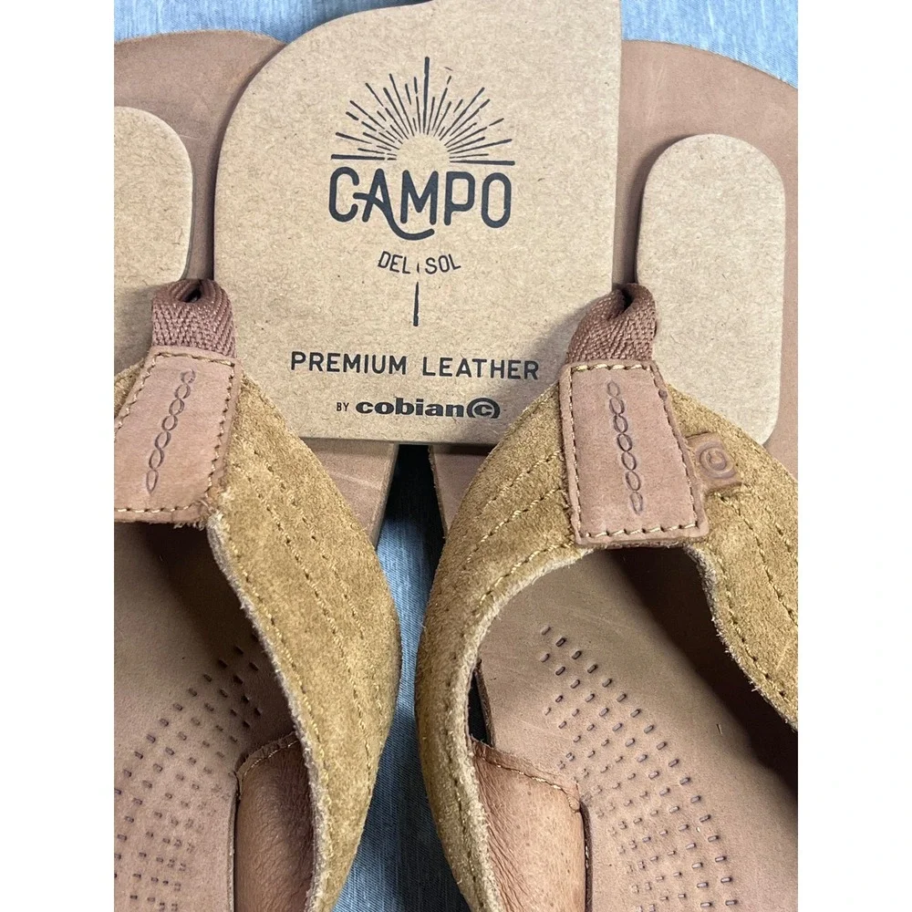 Cobian Lazo Campo Del Sol Mens Tan Premium Leather Flip Flop Sandals Size 9 NEW